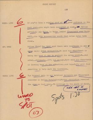 Primary view of object titled '[News Script: Crime Report]'.