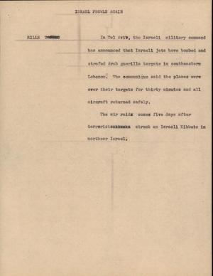 Primary view of object titled '[News Script: Israel prowls again]'.