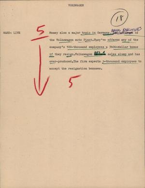 Primary view of object titled '[News Script: Vokswagen]'.