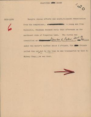 Primary view of object titled '[News Script: Grapevine drown]'.