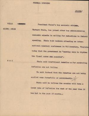 Primary view of object titled '[News Script: Federal spending]'.