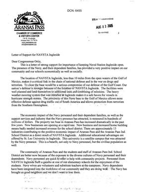 Letter from Dr. Carl A. Montoya of Aransas Pass to Congressman Ortiz