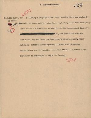 Primary view of object titled '[News Script: House judiciary committee]'.
