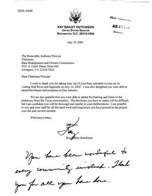 Letter from Senator Kay Bailey Hutchinson Chairman Principi dtd 19 July 2005