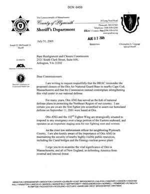 Letter from Sheriff Joseph D. McDonald Jr to the BRAC Commission dtd 31 July 2005