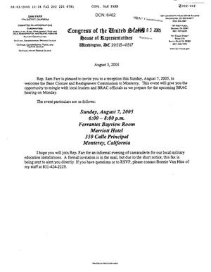 Letter from Congressman Sam Farr to the BRAC Commission dtd 3 August 2005