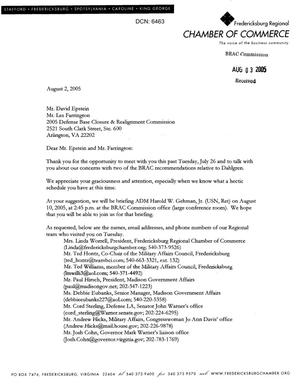 Letter from Linda Worrell to Mr. Epstein and Mr. Farrington of the BRAC Commission dtd 2 August 2005