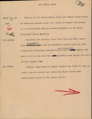 Primary view of object titled '[News Script: Dal school board]'.