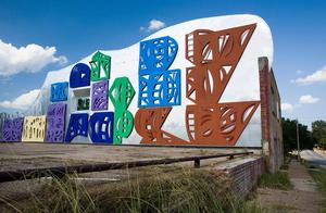 Primary view of object titled '[Vibrant MADI Art Installation Adds Color and Playfulness to Marshall's Wood Building]'.