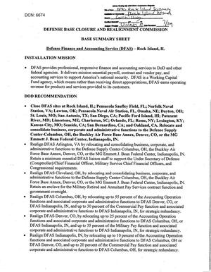 DA - Base Summary Sheet - Defense Agencies - Defense Finance and Accoutning Rock Island - IL