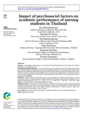 Impact of psychosocial factors on academic performance of nursing students in Thailand