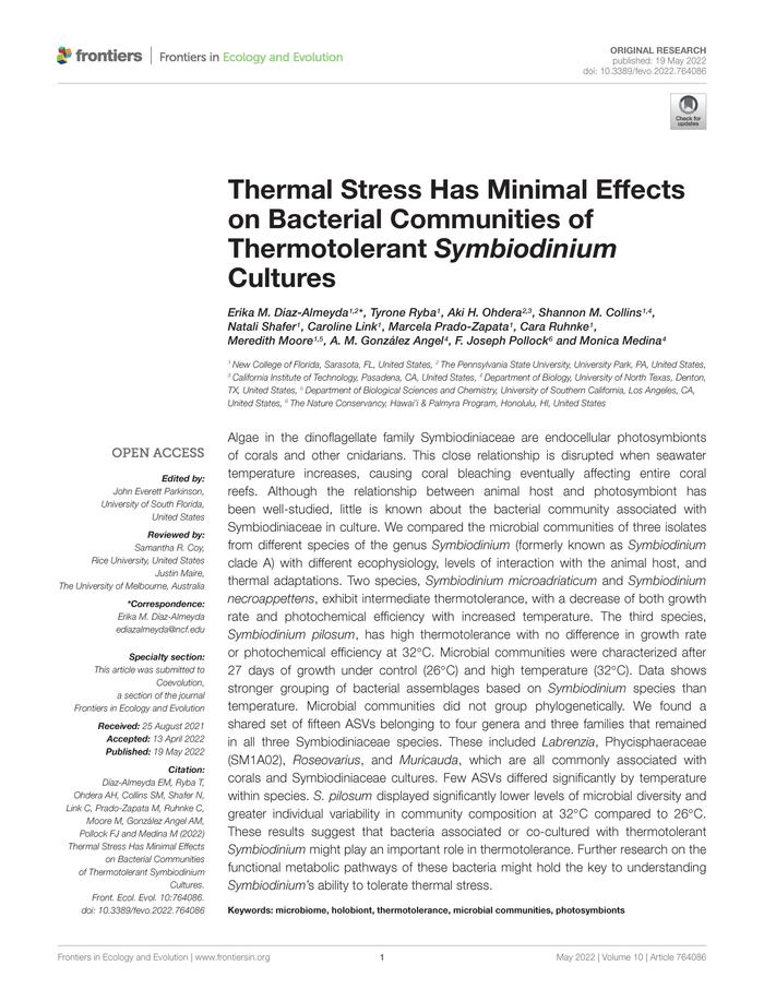 Thermal Stress Has Minimal Effects on Bacterial Communities of  Thermotolerant Symbiodinium Cultures - UNT Digital Library