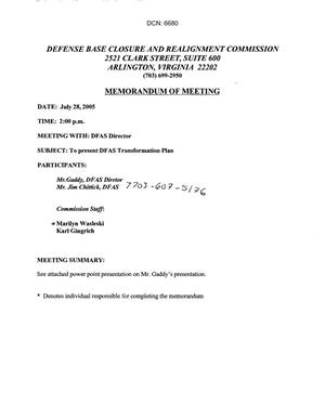 Memorandum of Meeting DFAS Transformation Plan 07/28/05
