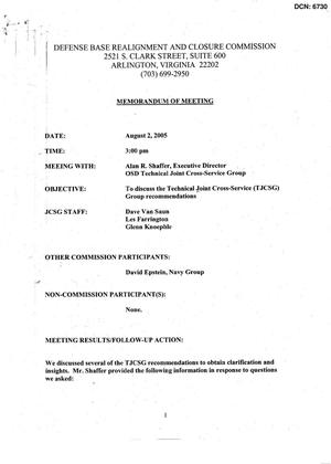 [Memorandum of Meeting: Technical Joint Cross-Service Group, August 2, 2005]