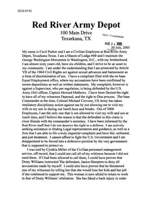 Community Correspondence  -   Individual Letter from Concerned Citizens Regarding Red River Army Depot - Texas