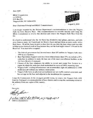 Letters to the Commission Regarding Niagara Falls Air Force Base