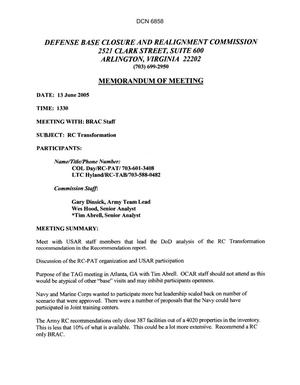 [Memorandum of Meeting: Reserve Center Transformation, June 13, 2005]