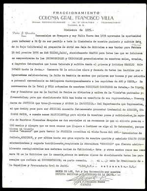 [Letter to Francisco Villa from Pedro J. Gonzalez]