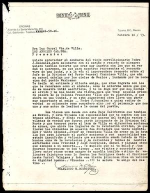 [Letter from Francisco M. Rodriguez to Luz Corral Vda. De Villa]