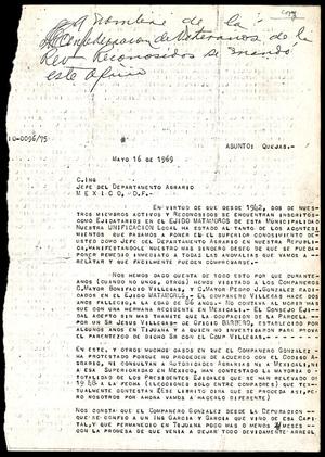 [Letter from Pedro J. Gonzalez to the "Jefe del departamento agrario"]