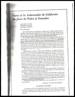 [Letter to the governor of California, Colbert L. Olson]