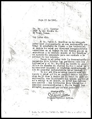 [Letter to Ernesto O. Schuster from Joaquin Aguilar Robles]