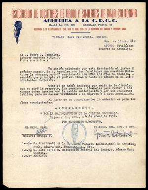 Primary view of object titled '[Letter from a radio announcer association to Pedro J. Gonzalez, 1]'.