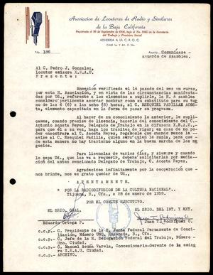 [Letter from a radio announcer association to Pedro J. Gonzalez, 12]
