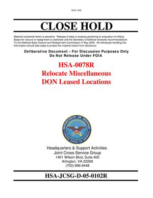 Candidate Recommendation #HSA-0078R: Relocate Miscellaneous DON Leased Locations