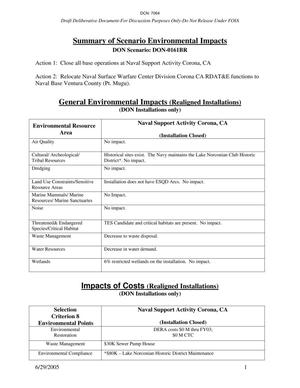 Summary of Scenario Environmnetal Impacts DON-0161BR