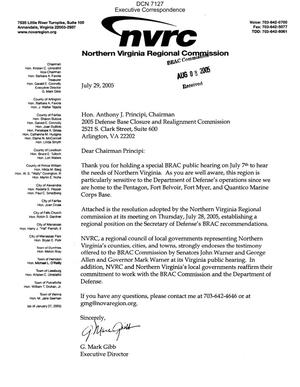 Executive Correspondence – Letter dtd 07/29/05 to Chairman Principi from G. Mark Gibb, Executive Director of the Northern Virginia Regional Commission