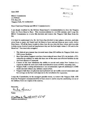 Letters from Residents Concerning Niagra Falls ANG