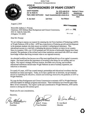 Executive Correspondence – Letter dtd 08/02/05 to Chairman Principi from the Office of Commissioners of Miami County Ohio