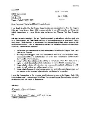 Letters from Residents Concerning Niagra Falls ANG
