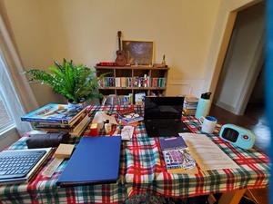 [Wintermester Graphic Novels and Comics Course takes over dining room table]