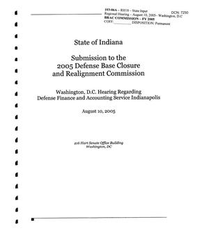 State Input - State of Indiana Submission to the 2005 BRAC - Washington D.C Hearing