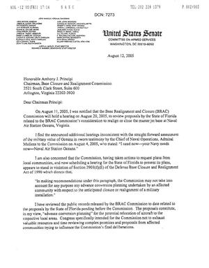 Letter from Senator John Warner to Chairman Principi dtd 12 August 2005