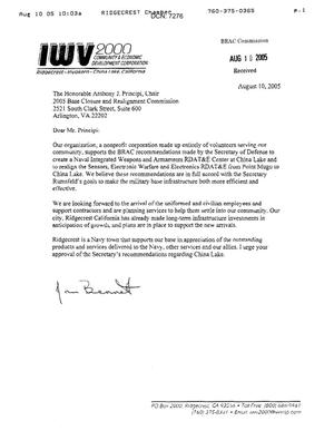 Letter from IWV member Jan Bennett to Chairman Principi. dtd 10 August 2005