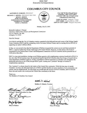 Letter dtd 07/25/05 to Chairman Principi from the Columbus, OH City Council
