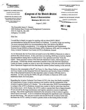 Executive Correspondence – Letter dtd 08/5/2005 to Commissioner Hansen from Representative Terry Everett (2nd AL)