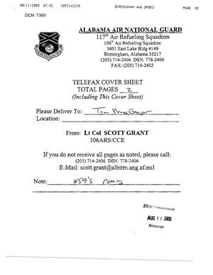 Fax from Lt Col Scott Grant to Tim MacGregor dtd 08/11/05