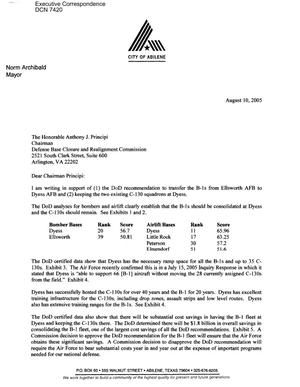 Executive Correspondence – Letter dtd 08/10/2005 to Chairman Principi from Norm Archibald