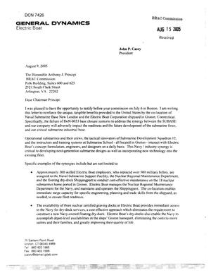 Executive Correspondence - Letter from John P. Casey, President of General Dynamics Corporation to the Commission Regarding Naval Submarine Base New London