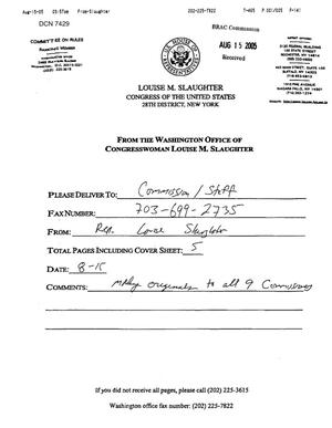 Executive Correspondence - Letter from Congressman Louise Slaughter Regarding Niagara Falls Air Reserve Station