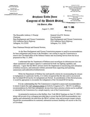 Executive Correspondence - Letter from Congresswoman Stephanie Tubbs Jones regarding DFAS Cleveland