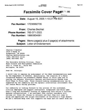 Executive Correspondence - Letter of Endorsement from Charles Betchel regarding China Lake