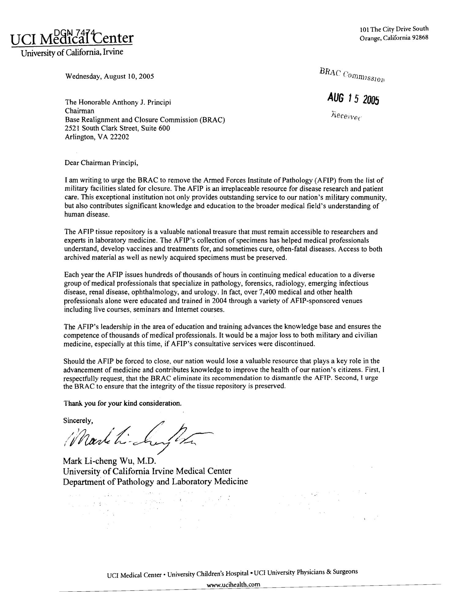 Executive Correspondence - Letter from Dr. Letter from Dr 