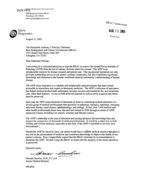 Executive Correspondence - Letter from Dr. Herman Hurwitz Senior medical Director, Quest Diagnostics Inc.