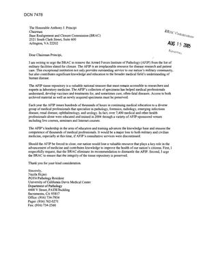 Executive Correspondence -  Letter from Nazila Hejazi regarding AFIP