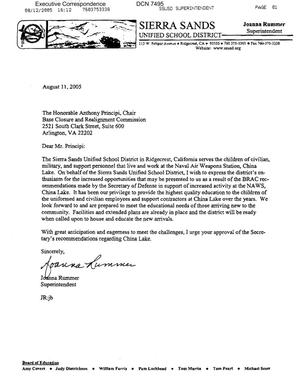 Executive Correspondence – Letter dtd 08/11/2005 to Chairman Principi from Joanna Rummer